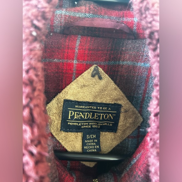 Pendleton sherpa plaid - lined retro fuzzy full-zip fleece jacket small maroon - Picture 4 of 8